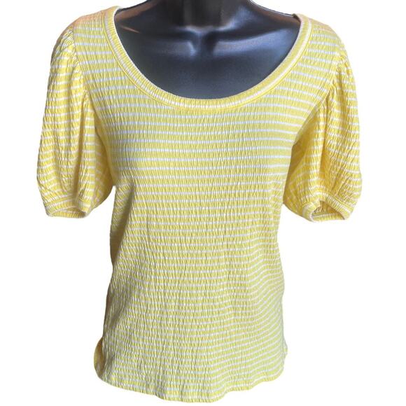 Loft Yellow and White Puff Sleeve Blouse Sz XS - Picture 2 of 7